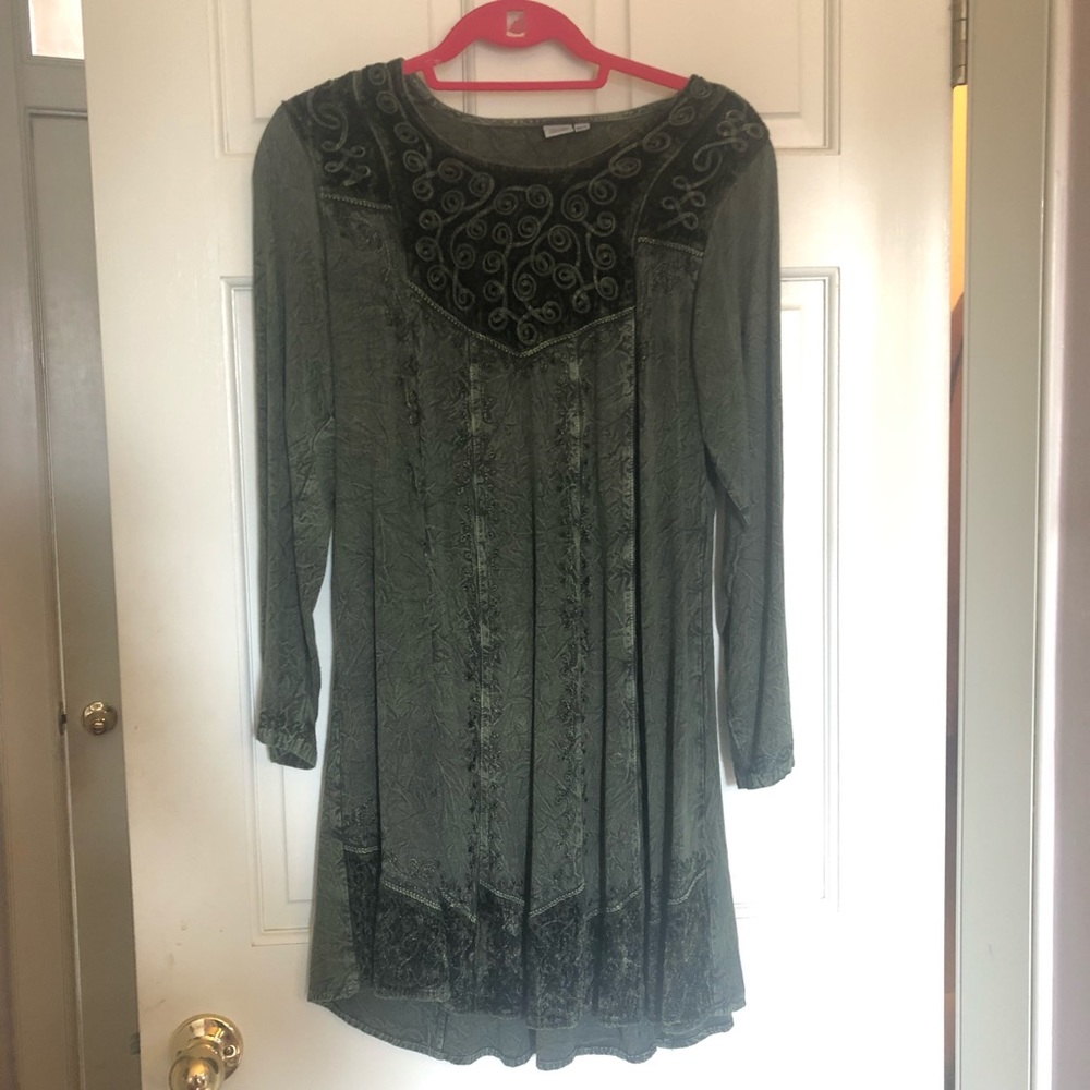 Embroidered olive green dress . Made in India